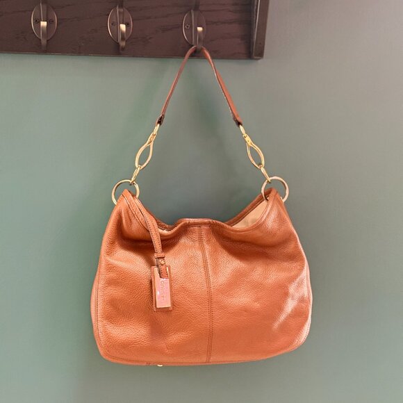 CALVIN KLEIN Cognac Pebbled Leather Hobo | Gold Ring Hardware - Picture 4 of 14